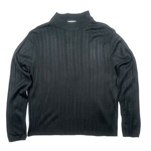 Vintage Linea Uomo Mock Neck Sweater Mens XL Black New Ribbed Knit Pullover